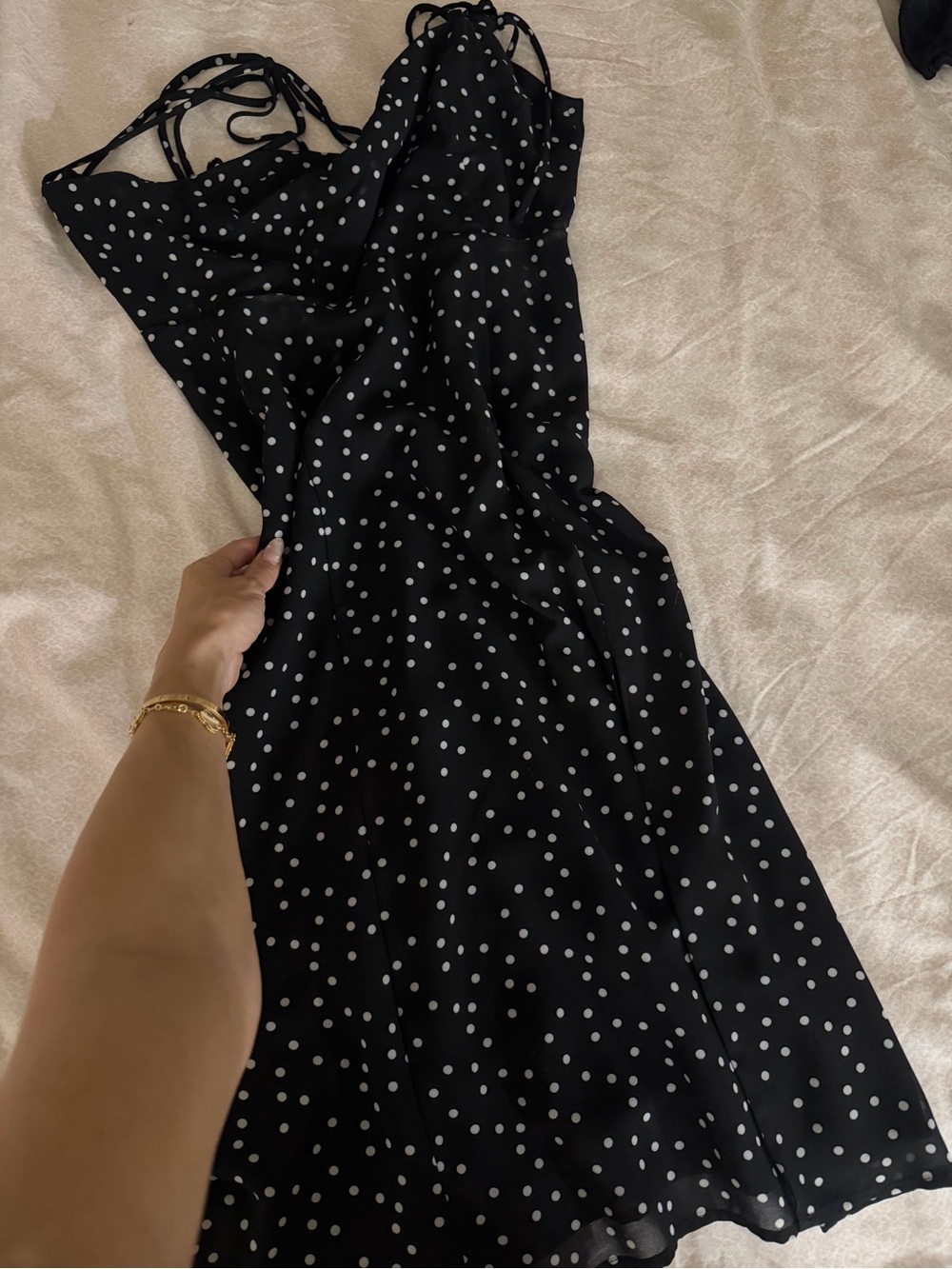Black Polka Dot Slip Dress - Women's Elegant Summer Dress